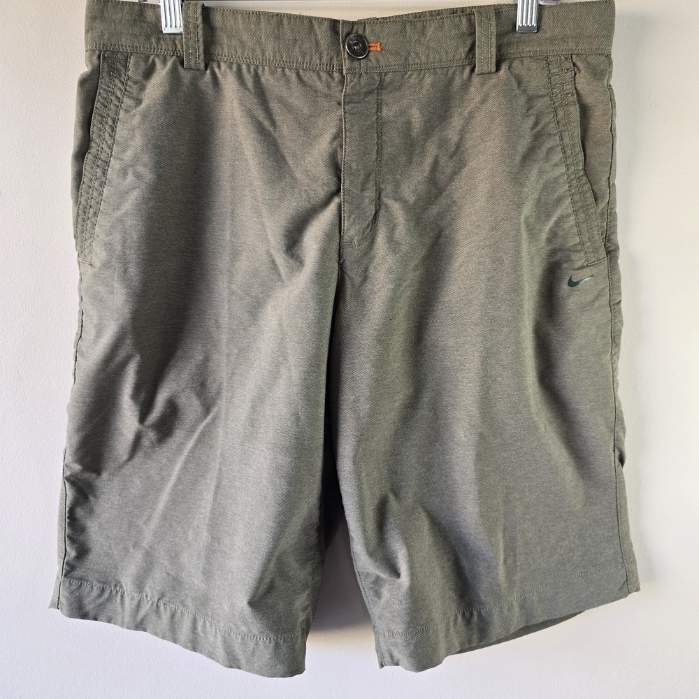 Nike Golf Shorts Mens 35 Olive Green Performance Stretch Nylon Blend Swoosh Logo